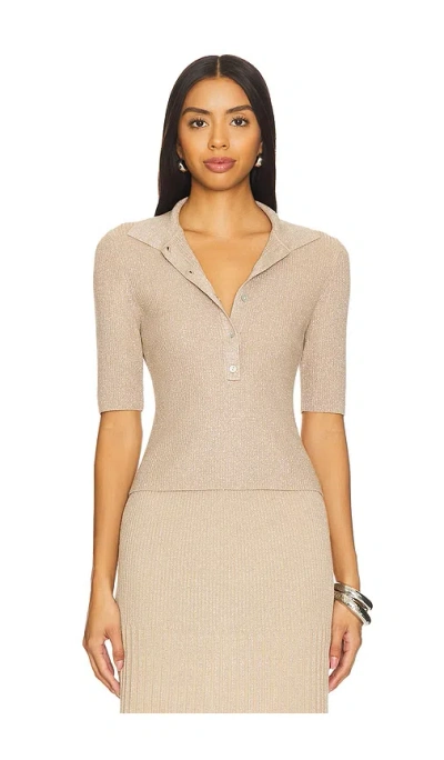 525 Ophelia Lurex Johnny Collar Top In Beige