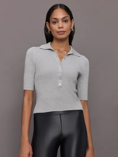 525 Ophelia Lurex Johnny Collar Top In Glacier Grey