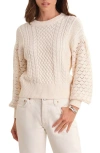 525 Piper Mixed Stitch Balloon Sleeve Cotton Crewneck Sweater In Neutral