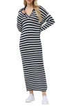 525 Raya Stripe Long Sleeve Polo Sweater Dress In Dark Blue Multi