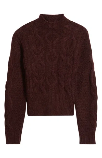 525 Reba Funnel Neck Cable Sweater In Burgundy