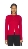 525 Ribbed Button Front Top In Red