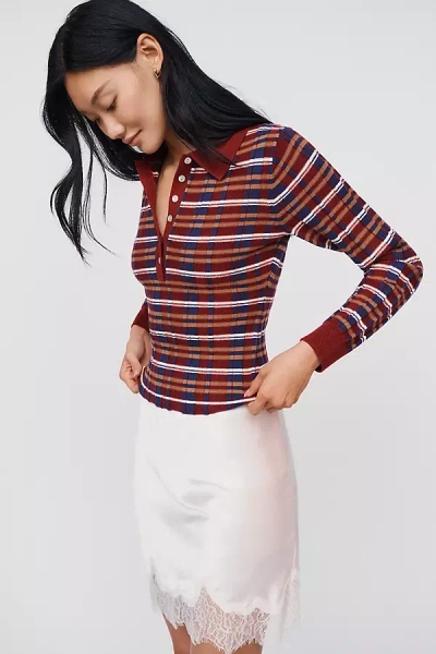 525 Sienna Plaid Ribbed Polo Top In Multi