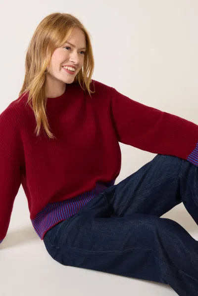 525 Sienna Stripe Rib Pullover In Red
