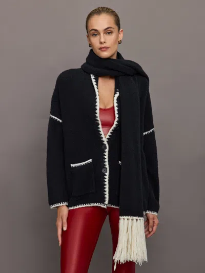 525 Tierney Boucle Coatigan With Scarf In Black With Sea Salt Stitch