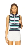 525 Vivienne Johnny Collar Striped Tank In Dark Blue Multi