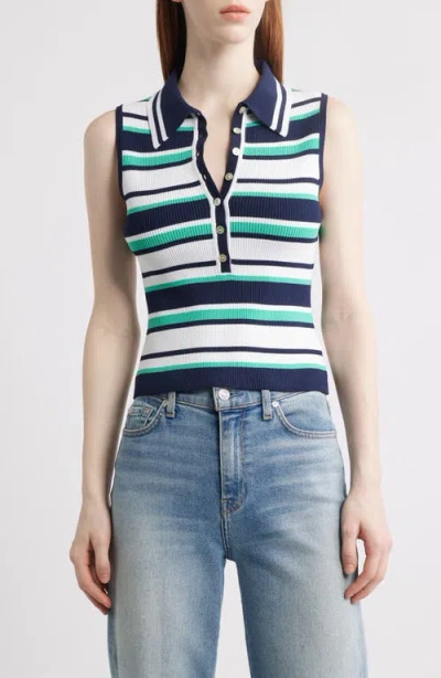 525 Vivienne Stripe Sleeveless Polo Sweater In Dark Blue Multi