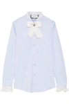 GUCCI BOW-EMBELLISHED LACE-TRIMMED COTTON-POPLIN SHIRT