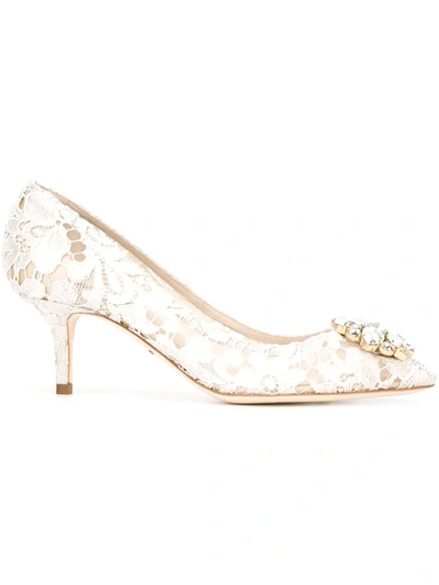 Dolce & Gabbana Bellucci Embellished Lace Pumps In Light Grey