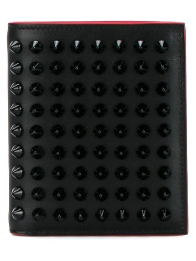 Christian Louboutin Paros Bi-fold Spike-embellished Leather Wallet In Black