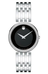 Movado 'esperanza' Diamond Bezel Bracelet Watch, 28mm In Silver/ Black