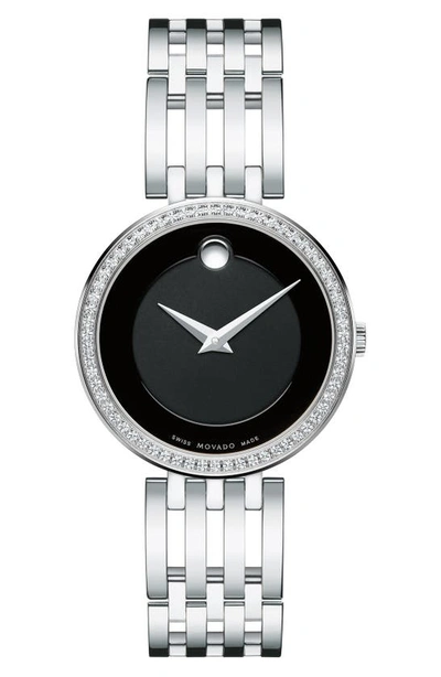 Movado 'esperanza' Diamond Bezel Bracelet Watch, 28mm In Silver/ Black