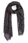 Burberry Giant Check Print Wool & Silk Scarf In Charcoal