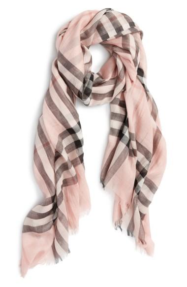 burberry giant check print wool & silk scarf