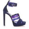 JIMMY CHOO KATHLEEN 130 Navy Mix Suede and Mirror Leather Platform Sandals