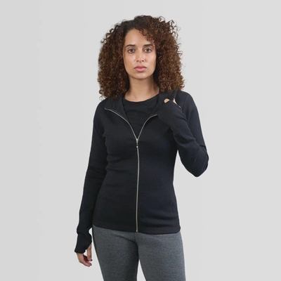 Pre-owned Arms Of Andes Women's Alpaca Wool Hoodie Jacket: 420 Midweight Full-zip In Black