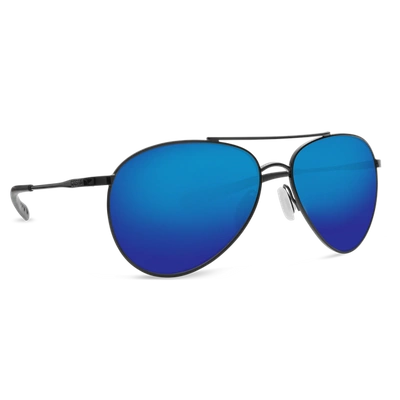 Pre-owned Costa Del Mar Authentic Costa Piper Polarized Sunglasses In Shiny Black Frame Blue Mirror Glass Lens