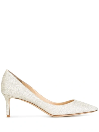 Jimmy Choo Romy White Pumps With All-obver Glitter Embellishment In Textile Woman In Silver