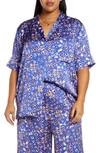Open Edit Satin Camp Button-up Shirt In Blue Dazzle Zoe Dot