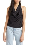 Open Edit Cowl Neck Satin Tank In Black