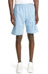 Alexander Mcqueen Bermuda Shorts With Graffiti Logo Print In Blue