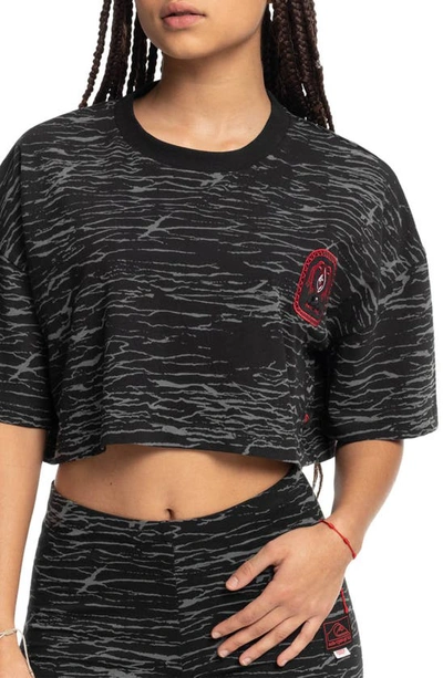 Quiksilver X Stranger Things Upside Down Organic Cotton Crop Tee In Upside Down Static Iron Gate