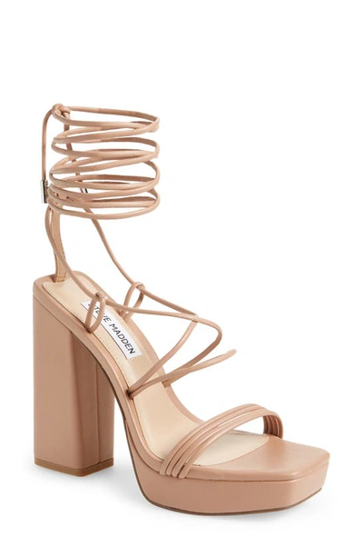 Steve Madden Manzie Platform Ankle Tie Sandal In Tan