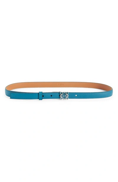 Loewe Anagram Buckle Leather Belt In Lagoon Blue/ Palladium 2798