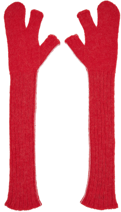 Mm6 Maison Margiela Pink Alpaca Wool Gloves In Red