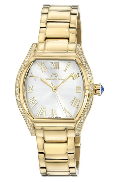 Porsamo Bleu Celine Crystal Paveé Stainless Steel Bracelet Watch, 33.5mm In Gold