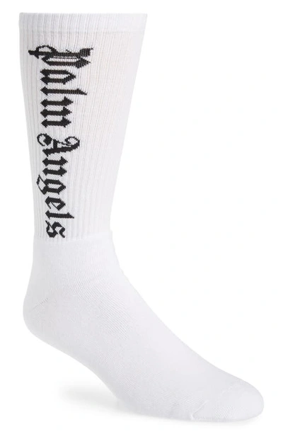 Palm Angels Ribbed Cotton Logo Socks In White Black