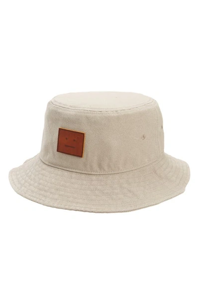 Acne Studios Leather Face Patch Organic Cotton Canvas Bucket Hat In Mushroom Beige