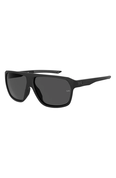 Under Armour Dominate 62mm Oversize Rectangular Sunglasses In Matte Black / Grey Oleophobic
