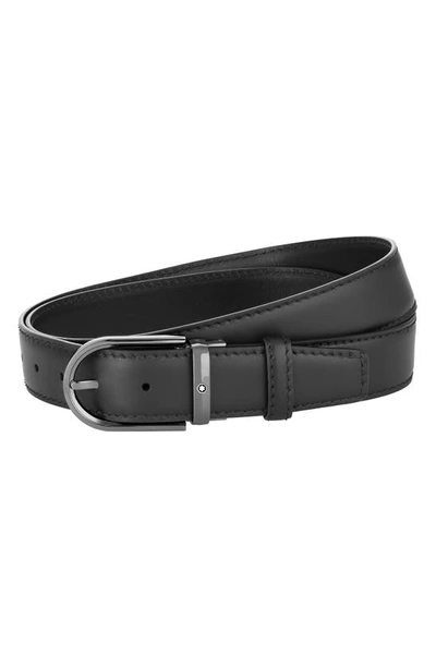 Montblanc Horseshoe Buckle Calfskin Leather Belt In Black