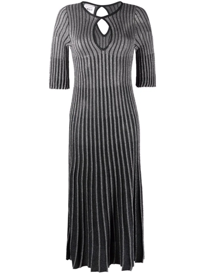 Stella Mccartney Cutout Metallic Striped Stretch-knit Midi Dress In Multi