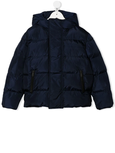 Dsquared2 Kids' Rear-logo Hooded Puffer Jacket In Blue