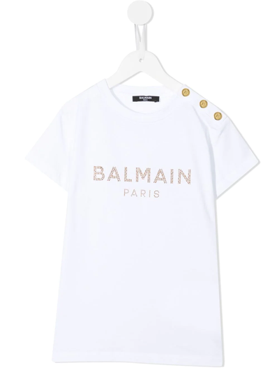 Balmain Kids' Logo-print Short-sleeved T-shirt In White