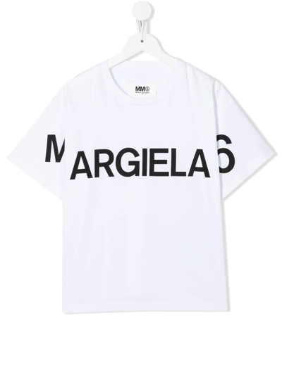 Mm6 Maison Margiela Kids' Spellout Logo-print Cotton-jersey T-shirt 6-16 Years In White