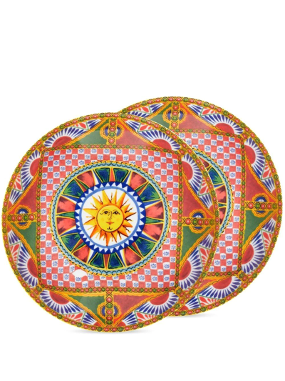 Dolce & Gabbana Carretto-print Porcelain Soup Plates (set Of 2) In Orange