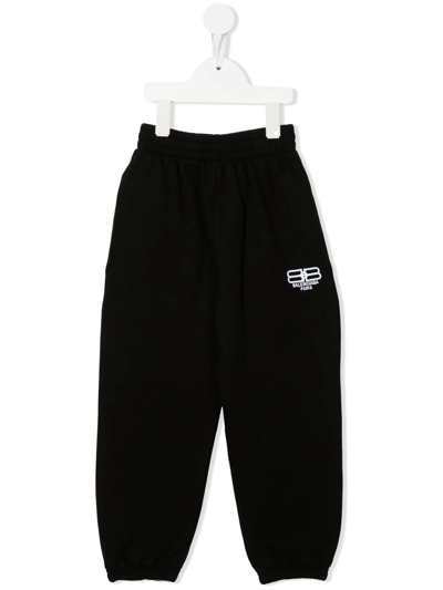 Balenciaga Kids' Bb Logo-print Cotton-jersey Jogging Bottoms 4-10 Years In Black