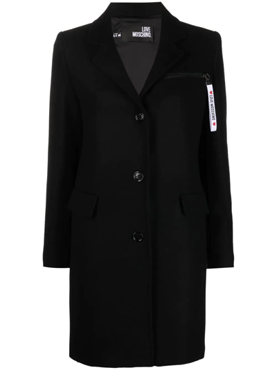 Love Moschino Chest Zip Coat In Black