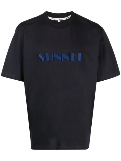 Sunnei Logo Embroidery Cotton T-shirt In Midnight Blue