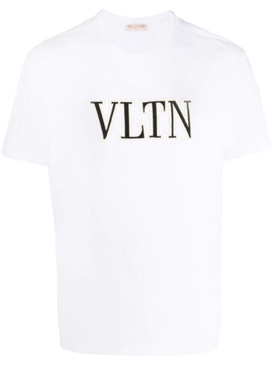 Valentino Vltn Embroidery White T-shirt In White/ Black