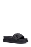 New York And Company Camilia Flower Strap Platform Slide Sandal In Black