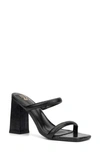 New York And Company Galina Faux Snake Embossed Leather Block Heel Sandal In Black