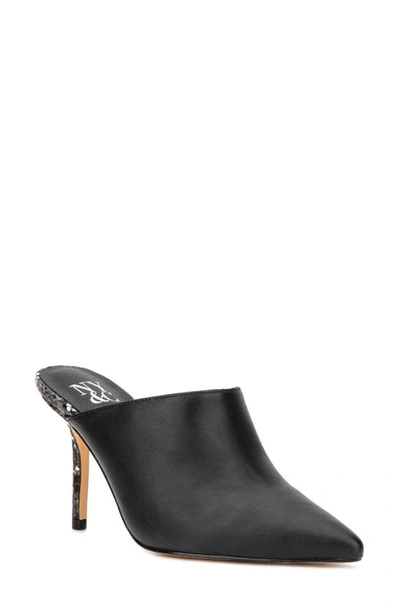 New York And Company Carlette Snake Embossed Heeled Mule In Black