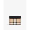 BURBERRY BURBERRY A.BEIGE/BLACK SANDON CHECK-PRINT COTTON AND LEATHER CARD HOLDER,57618167