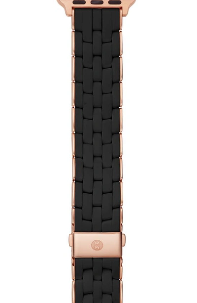 Michele Apple Watch® Silicone Bracelet Watch Band In Black/pink Gold