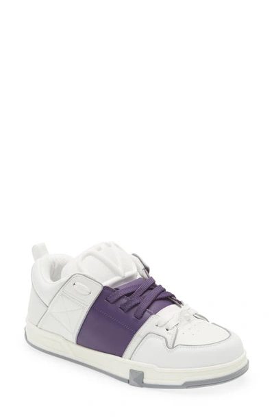 Valentino Open Skate Leather Low Top Sneakers In Bianco Purple Grey/ Bia/ Bia