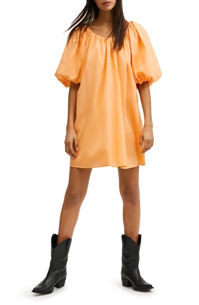 Mango Women's Puffed Sleeves Cotton Dress In Orange